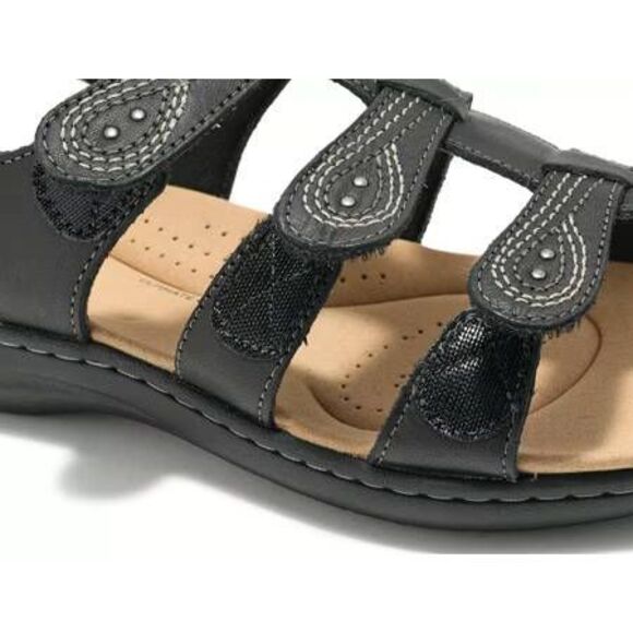 Clarks Laurieann Vine Black leather strappy slingback comfort sandals womens 9 - Picture 2 of 9